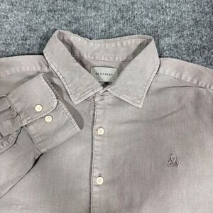 Scalpers Popover Shirt Skull Logo Mens 43 XL Taupe Linen Cotton Blend EUC